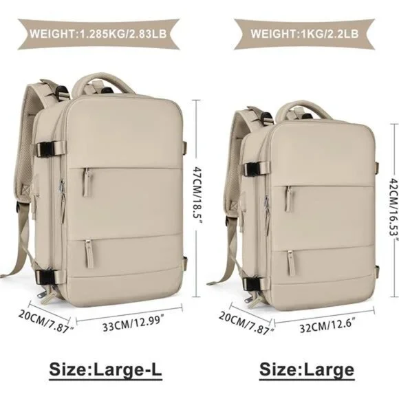 Unisex Large Travel Backpack Waterproof Rucksack Casual Daypack, Khaki - Picture 2 of 6